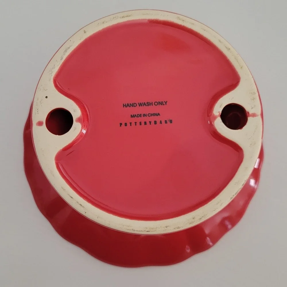 Pottery Barn Red Ceramic Dessert Stand XOXO Love Themed Small Pedestal EUC